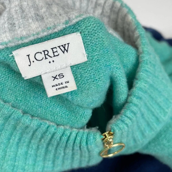 J Crew Sweater Womens Size XS Navy Blue Green Colorblock Zip-up Pullover - Picture 4 of 10